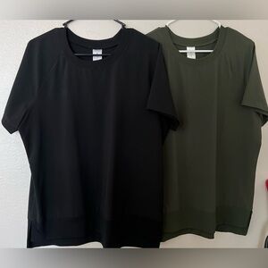 Elegant Black and Olive Short Sleeve Women's Tops